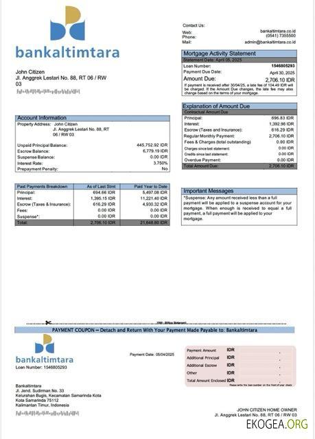 Modèle Word et PDF de relevé hypothécaire de Bankaltimtara en Indonésie